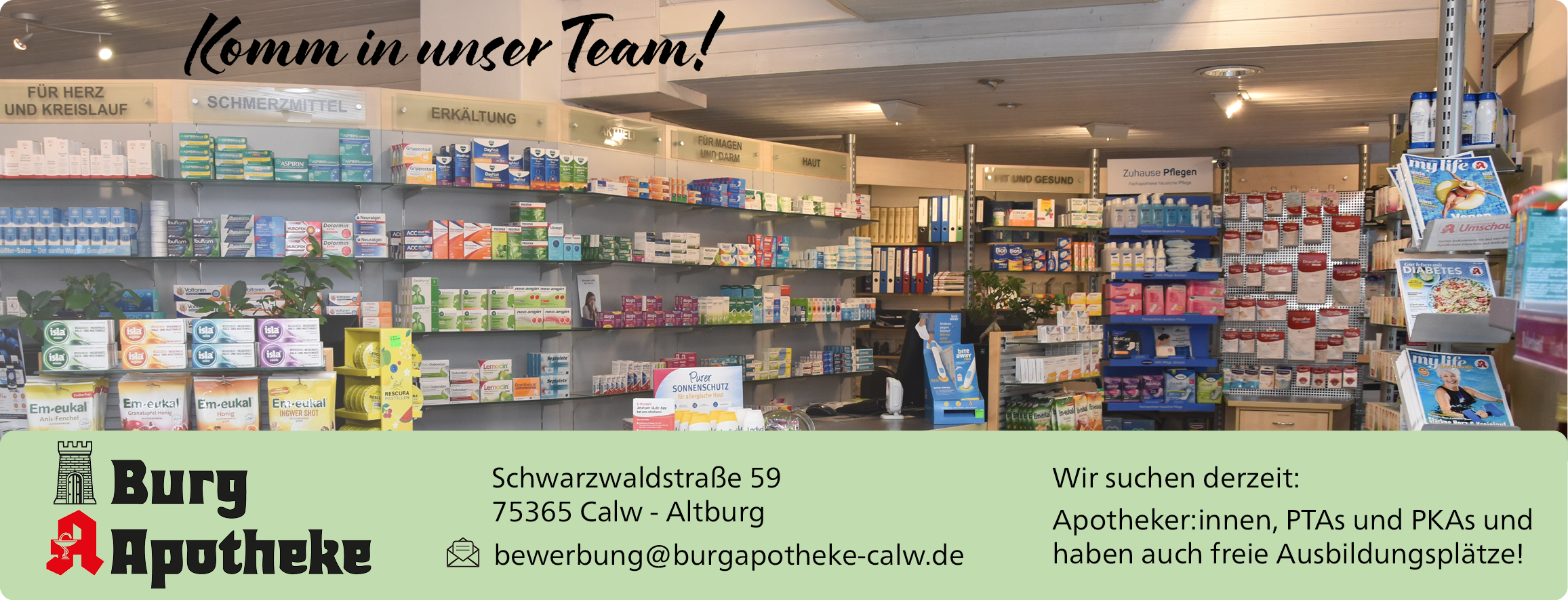 Karriereseite-Banner Burgapotheke Calw